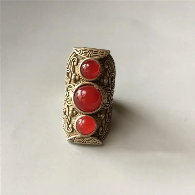 3 см Редкие Старые китайские Miao серебряные инкрустированные драгоценные камни