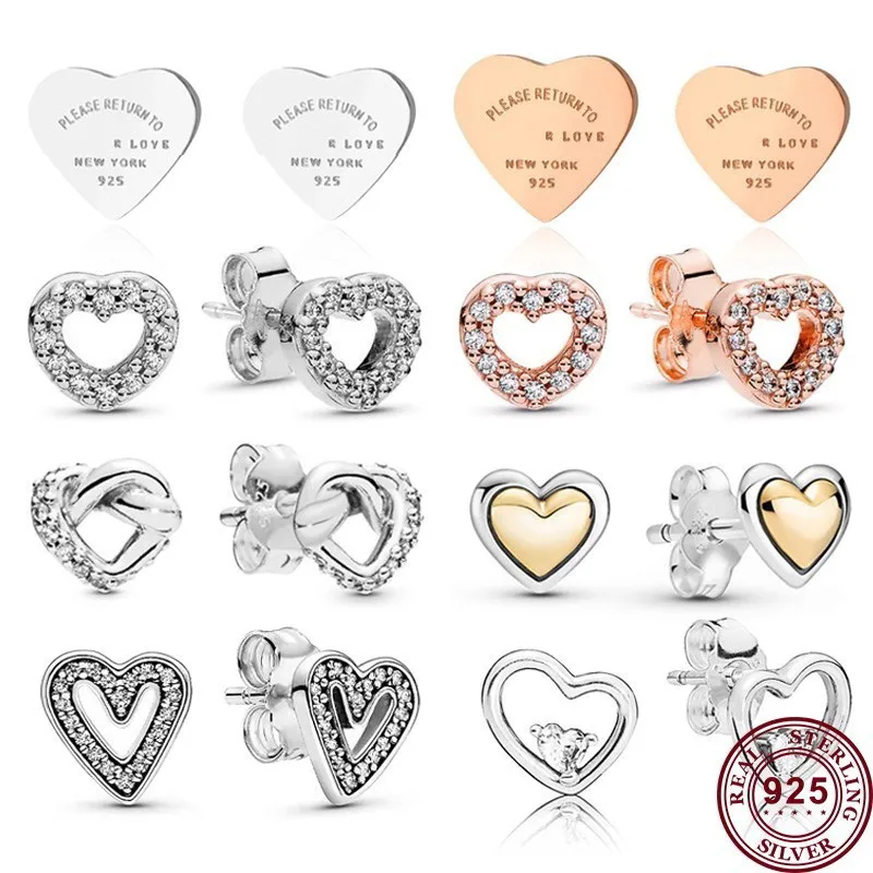 

New Hot 925 Silver Exquisite Eternal Love Heart Shining Zircon Women's Earrings Wedding Gift High Quality Fashion Charm Jewelry