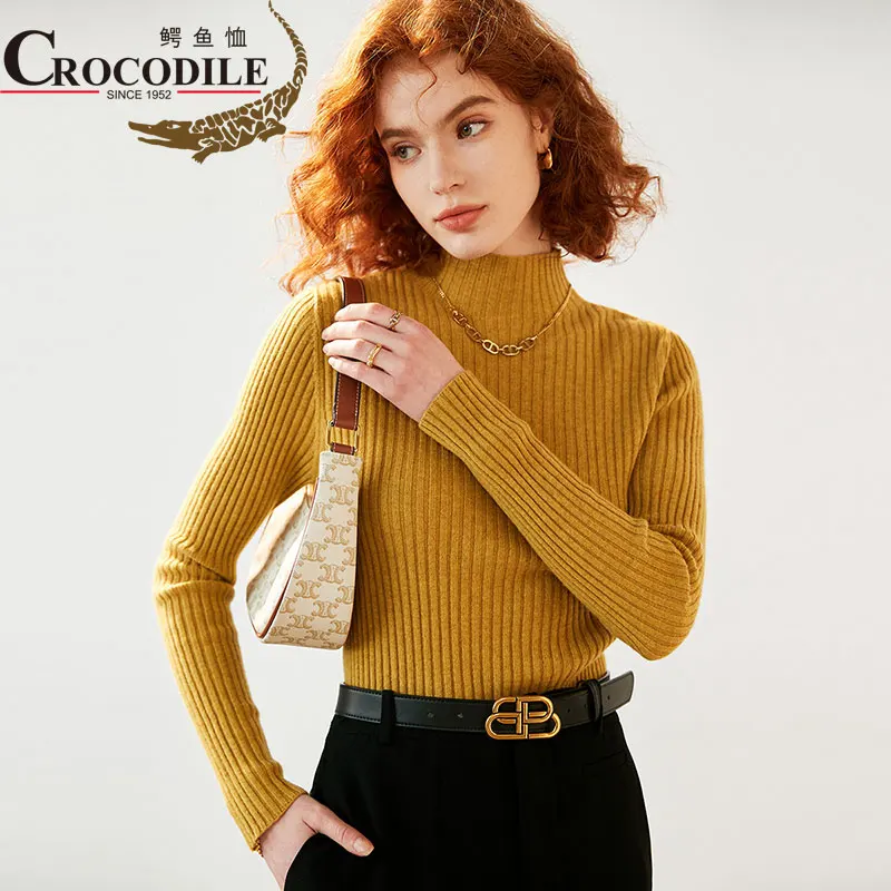 

Crocodile 2022 Cashmere Pull Knitted Sweater Autumn Winter Clothese Turtleneck Solid Yellow Color Soft Warm Jumper Women Sweater