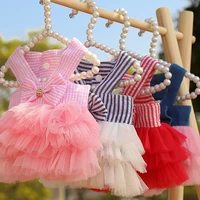 2022 cute dog tutu dress for small dogs chihuahua stripe dress skirt puppy cat princess clothes wedding jean dress pets outfits
