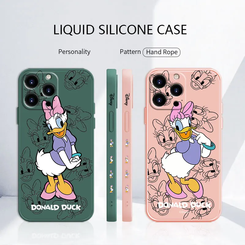 

Candy Color Silicone Case For iPhone 13 12 11 Pro Max Mini X XR XS Max 7 8 6 6s Plus SE Liquid Cover Daisy Duck