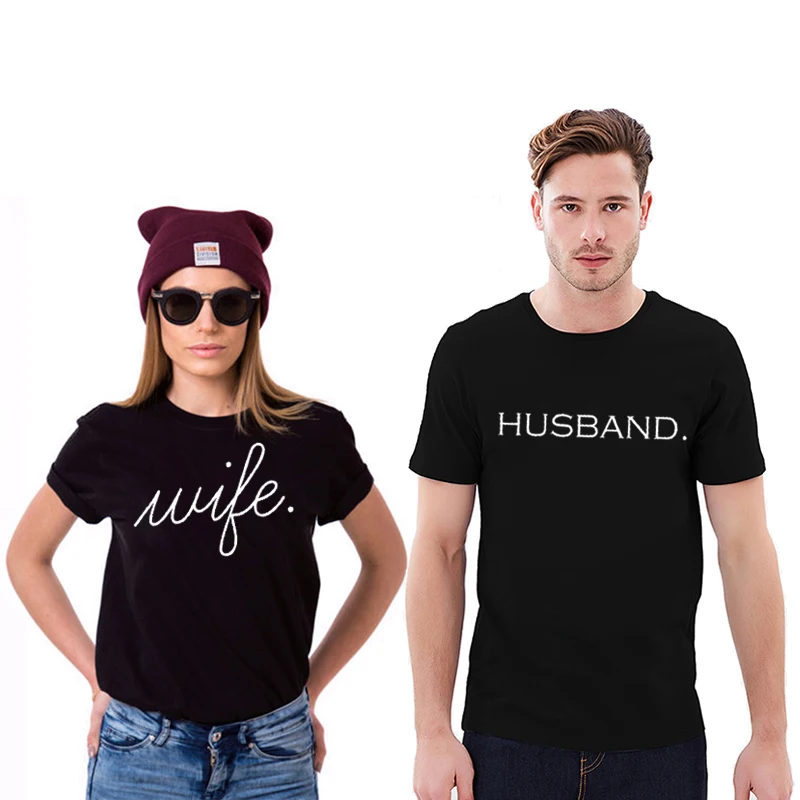 

Парная футболка с круглым вырезом, Повседневная унисекс футболка для мужа и жены, сочетающиеся рубашки для только свадебного медового меся...