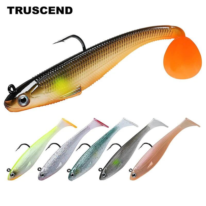 TRUSCEND Soft Lures Silicone Bait Goods For Sea Fishing Lures Pre-Rigged Paddle Tail Swimbait Wobblers Artificial Tackle