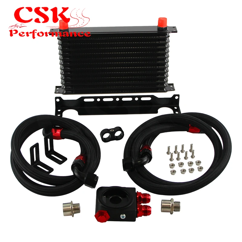 

13-рядный масляный радиатор с многослойными пластинами с 3/4-16 и M20-1.5, термостатическая сэндвич-пластина + 10AN плетеные масляные линии + кронштейн