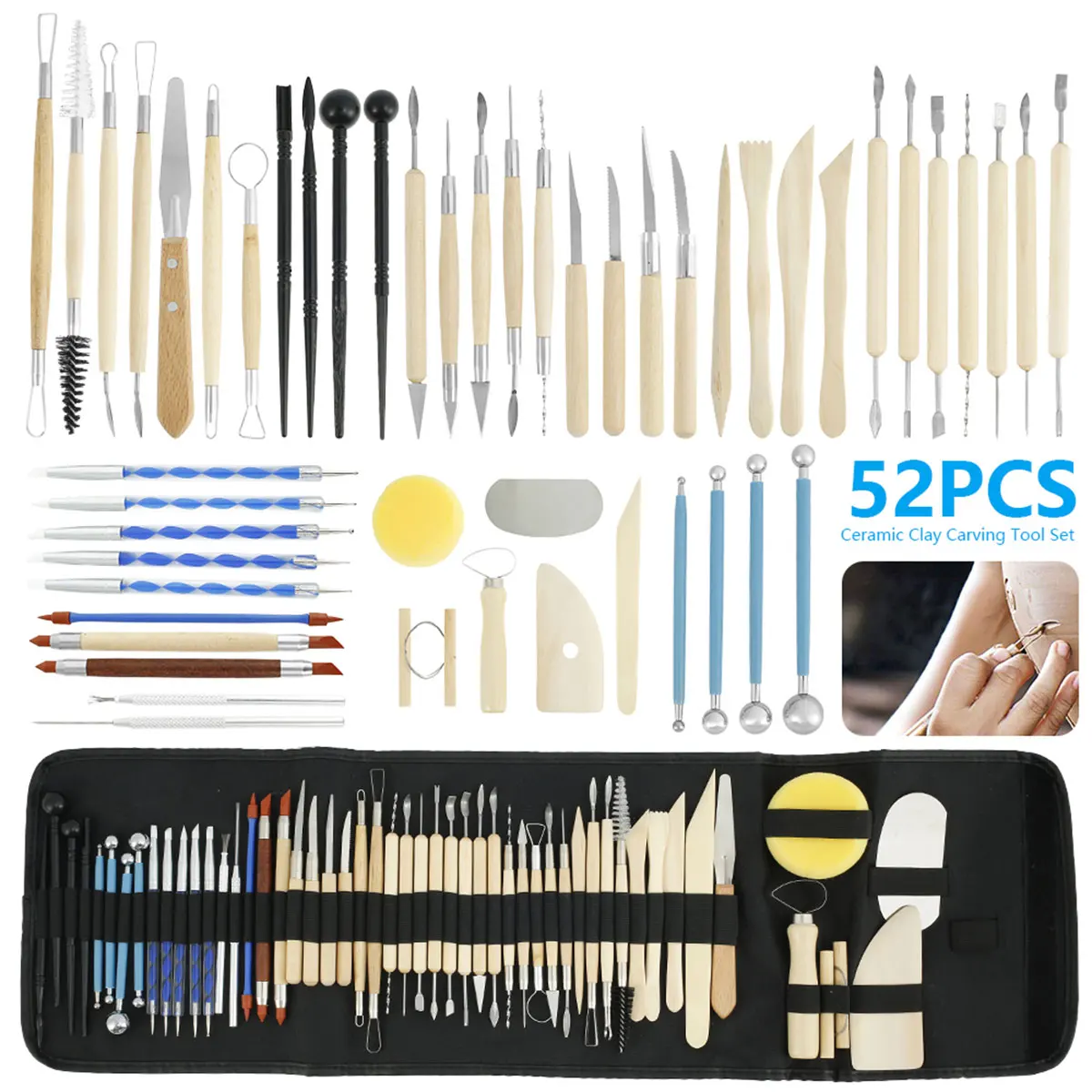

# 52Pcs Pottery Clay Sculpting Tool Double Sided Pottery Clay Modelling Tool Professional Portable Ceramic Clay Carving Tool wit