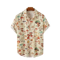 2022 summer new lapel mushroom print mens short sleeve shirts mens cardigan fashion casual loose mens tops s 3xl