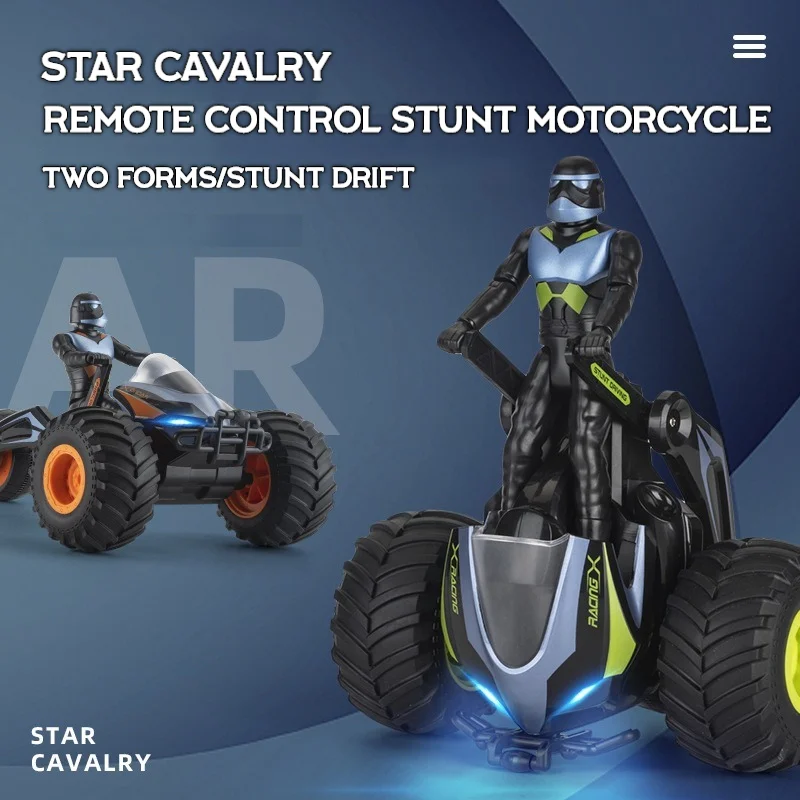 

RC Car 2.4G Remote Control Motorcycle Off-road Two Forms 360°stunt Rotation Lighting Sound Children's Toys Gift for Boys