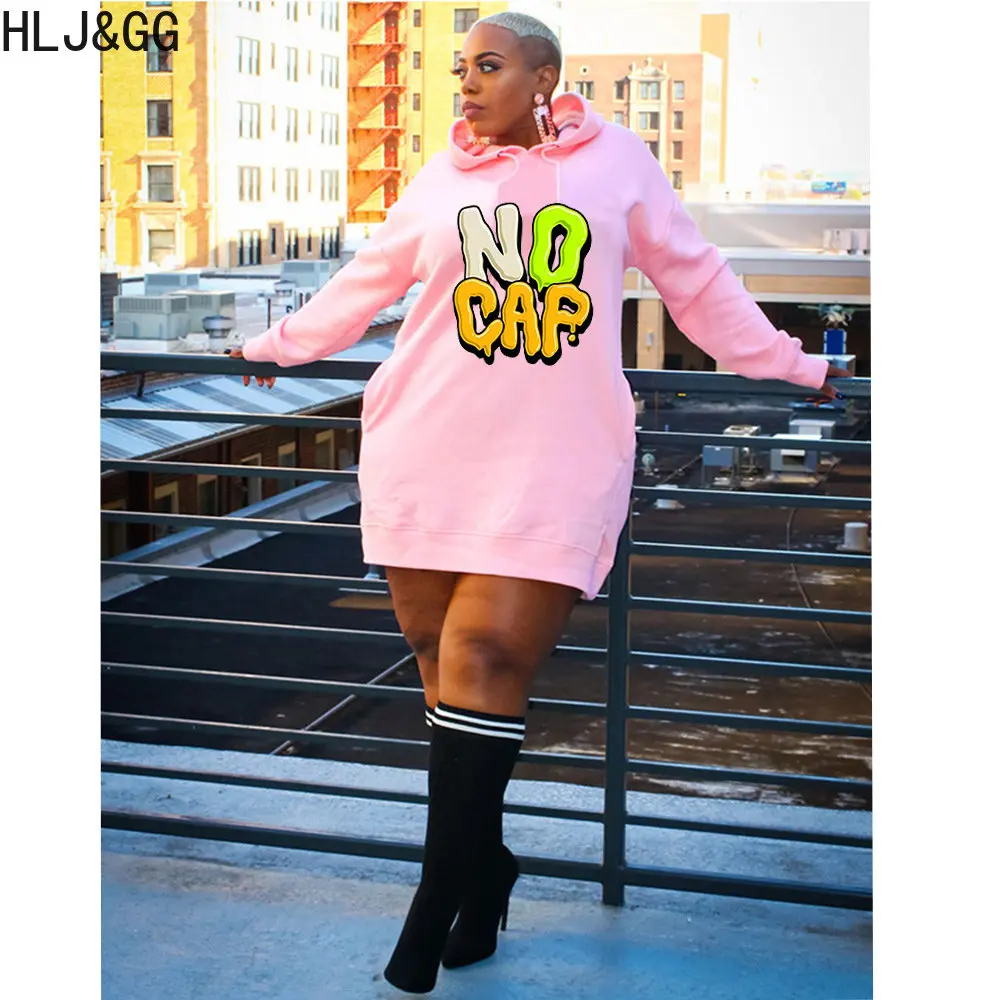 Купи HLJ&GG Fall Casual Letter Pring Hoody Sweater Dress Women Long Sleeve Loose Mini Dresses Fashion Female Streetwear Vestidos 2022 за 1,012 рублей в магазине AliExpress