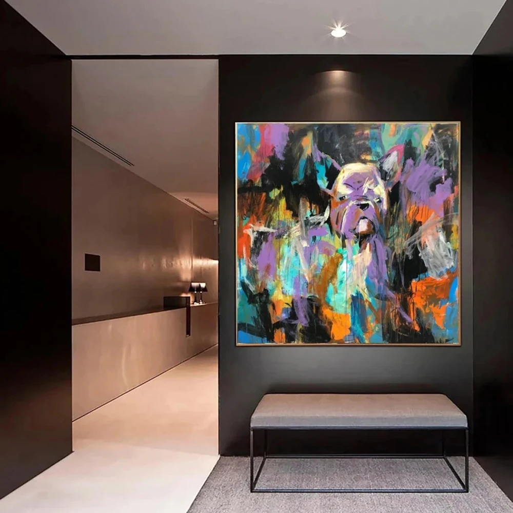 

Original Colorful Abstract French Bulldog in Rainbow Colors Modern Pet Art Acrylic Handmade Artwork for Living Room Wall Decor