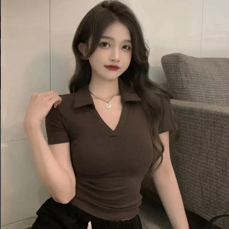 Женские рубашки поло Sexy100 ℅ Хлопковые тонкие футболки Кокетка Одежда Женская