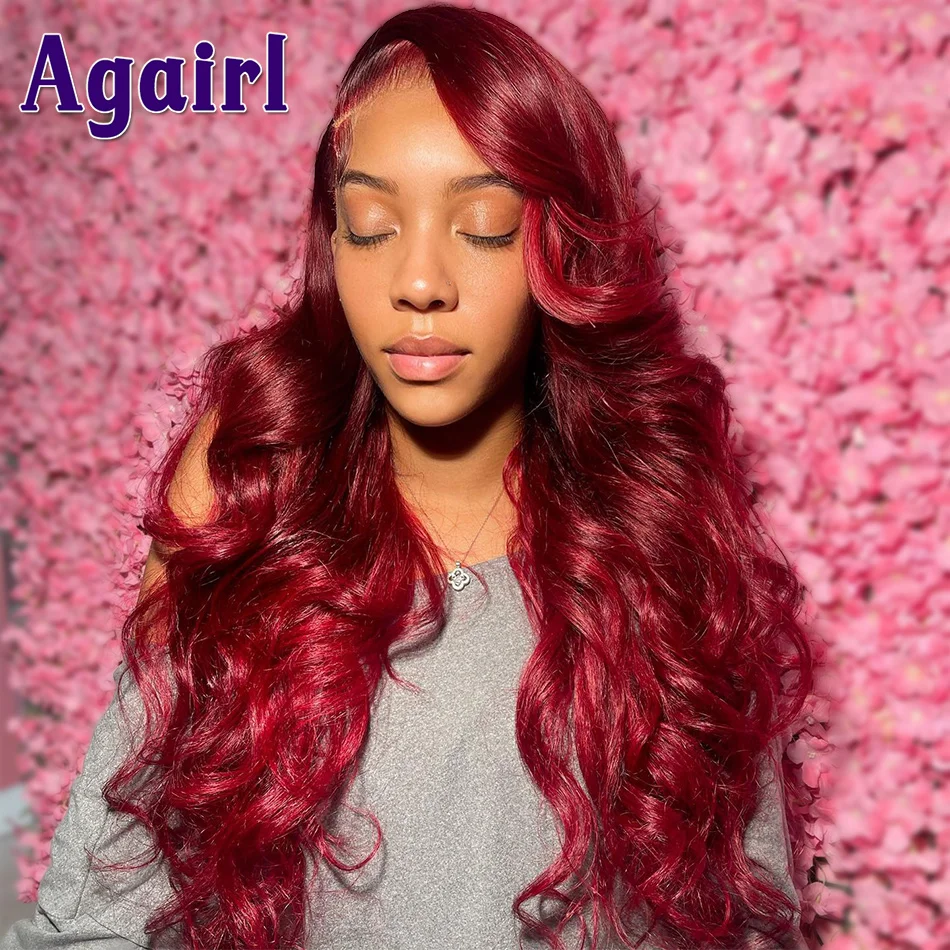 Ombre Cherry Red 13X6/13X4 Body Wave Human Hair Wigs 5x5 Lace Closure Wigs for Women Highlight 99J Transparent Lace Frontal Wigs