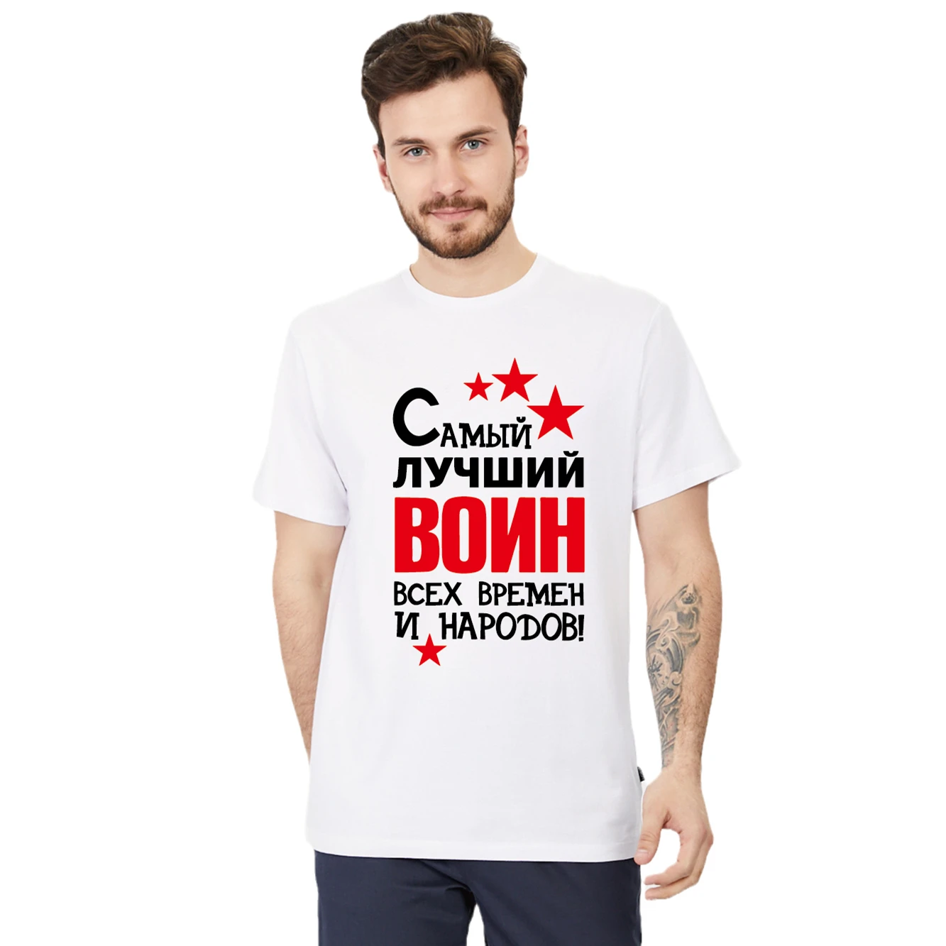Men's Printed Cotton T-Shirt Самый Лучший Воин Всех Времен И Народов! Fashion Russian Style Shirt Tees Tops Custom Name  - buy with discount