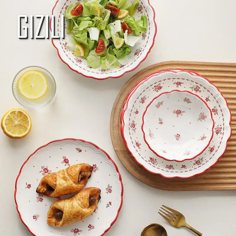 Французская керамическая кухонная посуда наборы тарелок для еды с цветами