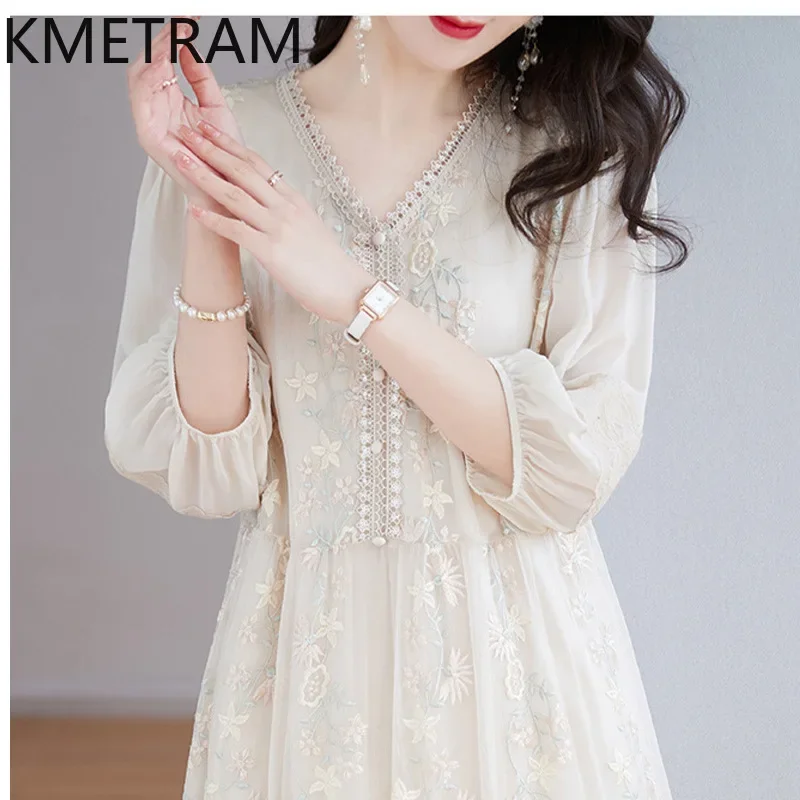 KMETRAM платья из 100% тутового шелка белое платье летняя женская одежда длинные