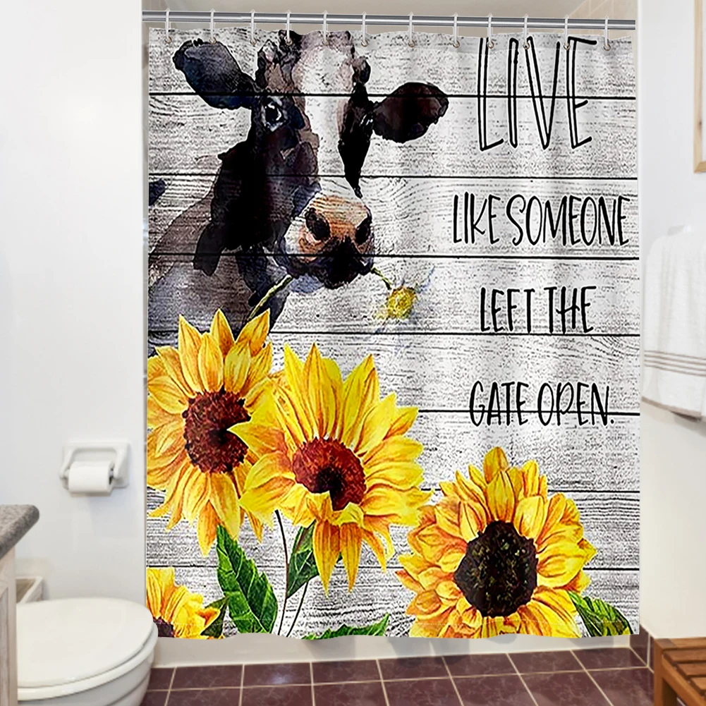 

Водонепроницаемая занавеска для ванной и душа, 3D Корова, Подсолнух, висячее украшение, тканевые аксессуары для душа