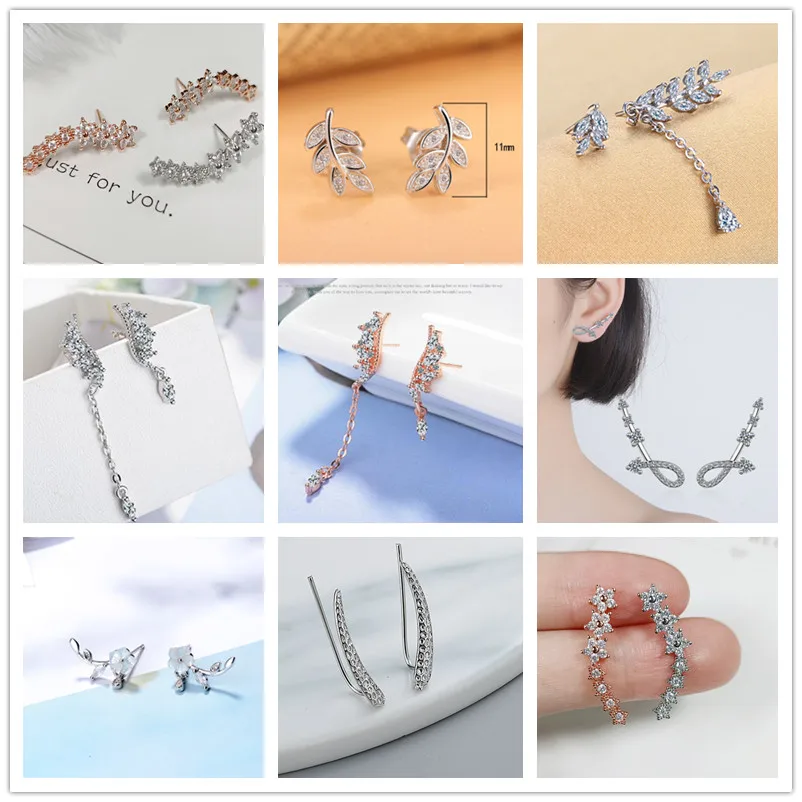 

Cubic Zircon Ear Climbers Earrings for Girls Rhinestone Leaf Leaves Ear Jackets Geometry Flower Star Ear Crawler Pendientes