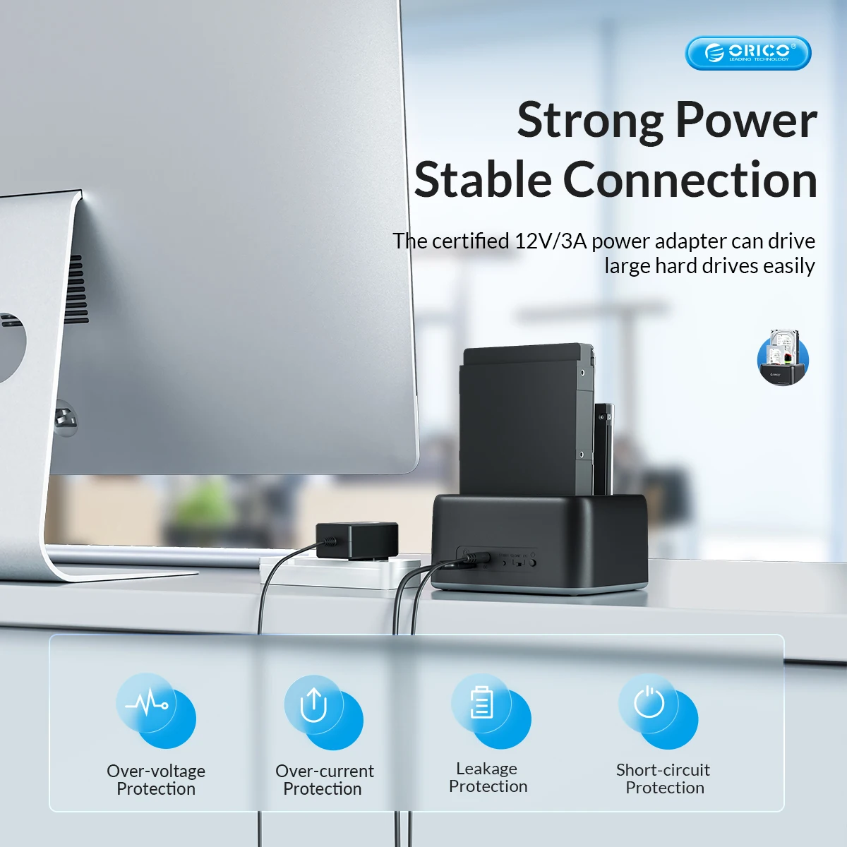 Док-станция ORICO для жесткого диска 2,53,5 дюйма SATA для Type-C USB3.2 10 Гбитс Gen2 HDD чехол с автономным клоном 12 В 3 А источник питания (art.: 3920be47236ae) - 3920be47236ae