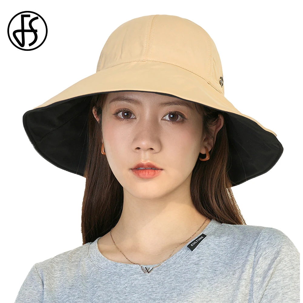

Женская пляжная шляпка с козырьком FS, складывающаяся двухсторонняя шляпка от солнца, летняя, 2022