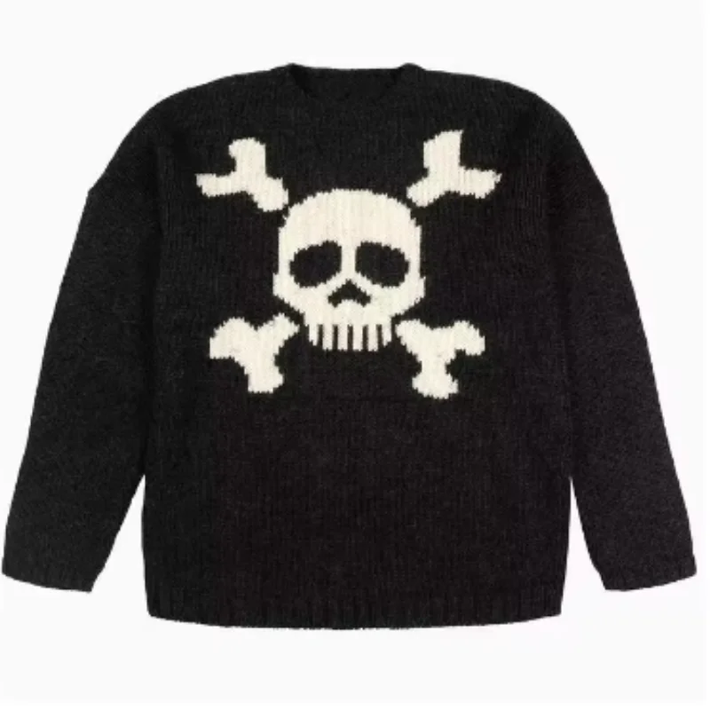 Акриловый пуловер унисекс в стиле хип-хоп с рисунком черепа свободный топ