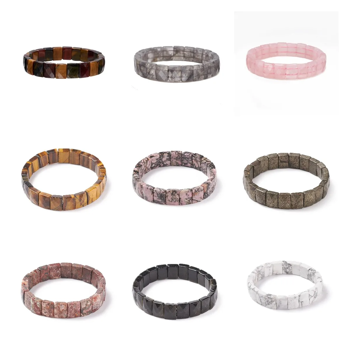 

2 шт. граненые прямоугольные Фотоэлементы для женщин лазурит тигровый глаз Лабрадорит стрейчевый браслет ювелирные изделия