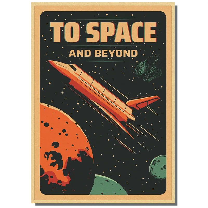 Ретро космические приключения мультфильм искусство НЛО плакат астронавт и