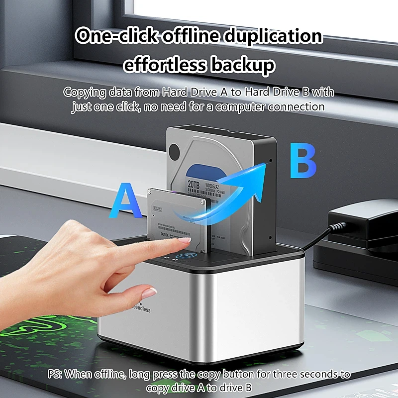 Фото Док-станция для двух жестких дисков, корпус для SSD/HDD SATA с интерфейсом USB 3.0 и функцией автономного клонирования, совместим с 2.5/3.5 дюймовыми дисками №3
