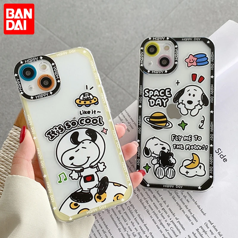 

Bandai Cute Cartoon Snoopy Angel Eyes Couple Clear Silicon Phone Case For iPhone XR Xs Max 8 Plus 11 12 13 Pro Max Cover