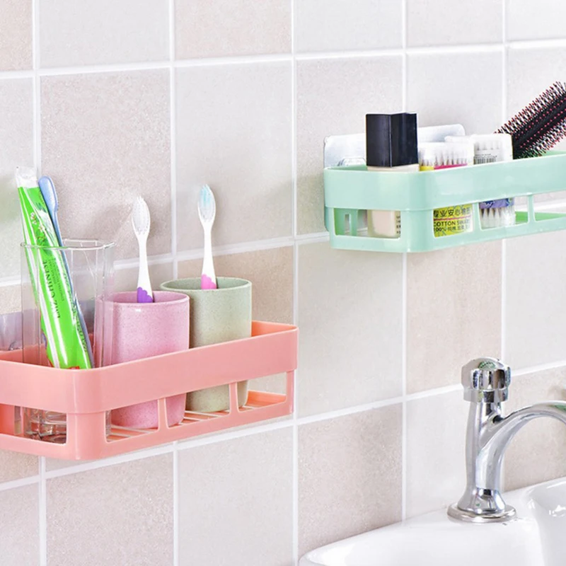 

Wall Self-adhesive Makeup Storage Holder Triangle Shelf Sponge Drain Rack Kitchen Spice Bottles Organizer Kitchen Bathroom Shelf