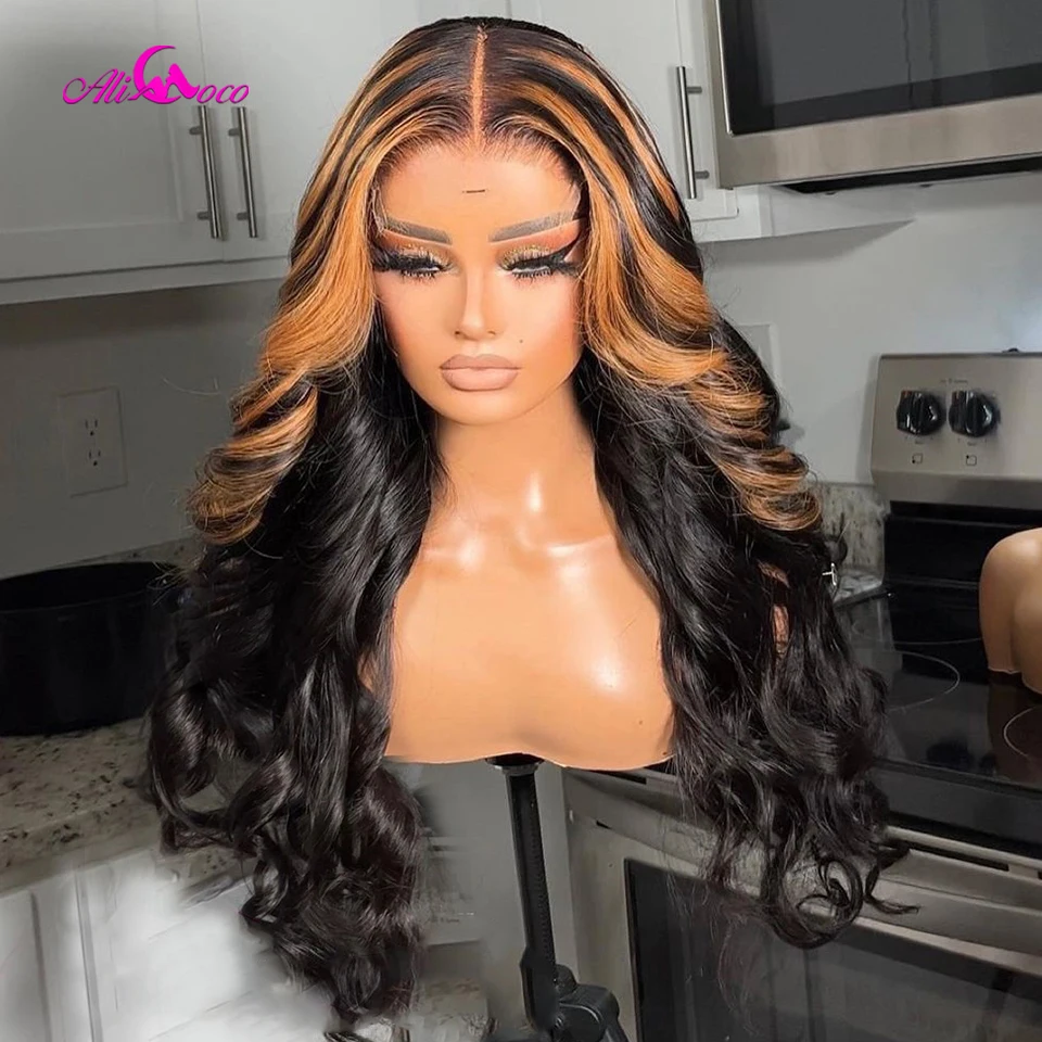 Highlight Brown Body Wave Human Hair Wig For Black Women Colored Brazilian Hair Wigs Preplucked Transparent Lace Frontal Wig