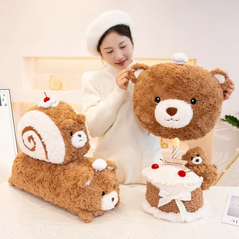 Медведь Шеф-повар Торт Тост Швейцарский Рулет Подушка Мягкие Куклы Kawaii Десерт