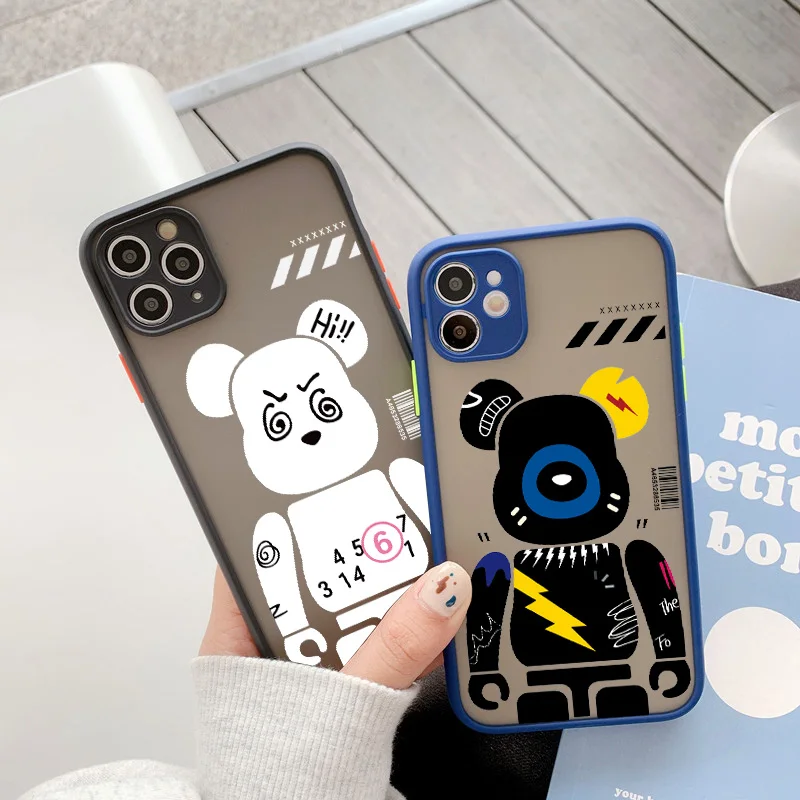 

Mechanical Bear Lens Protect Phone Cases For iPhone XR X XS Max 11 12 13 Pro Max Mini 7 8 Plus SE 2020 Tide Bear Hard Back Cover
