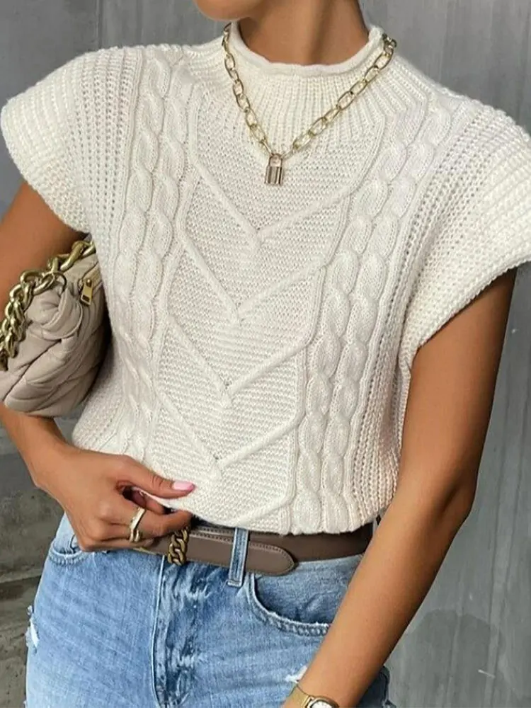 

Vintage Y2K Half High Collar Women Sweater Vest Sleeveless Knitted Casual Autumn Basic Jumpers Fashion Lady Knitwear Clothes