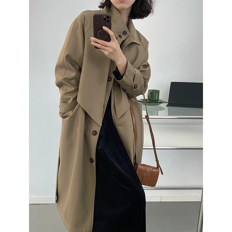 

SuperAen 2022 Autumn Winter New Arrival Office Lady Trench Coat Buttons Up Casual Long Trench Coat for Women