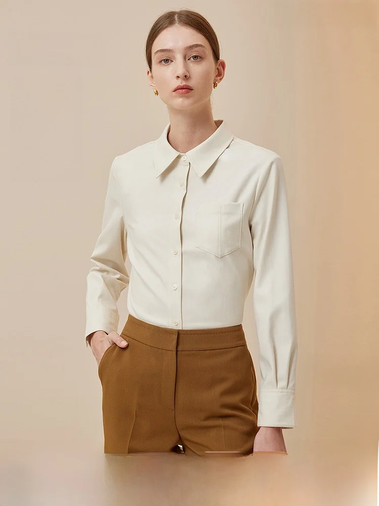 [Zeror] Рубашки с лацканами из ткани Prich Sanding TR осенне-зимняя простая женская рубашка