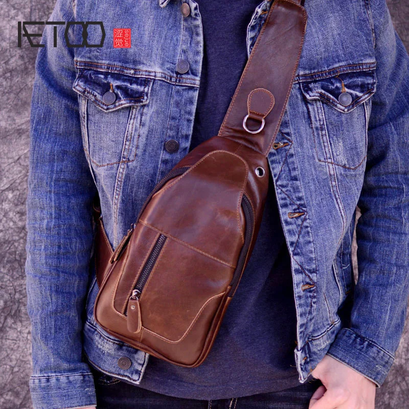 

Сумка-мессенджер AETOO мужская из натуральной воловьей кожи, саквояж на плечо, маленькая деловая сумочка кросс-боди, коричневый/черный