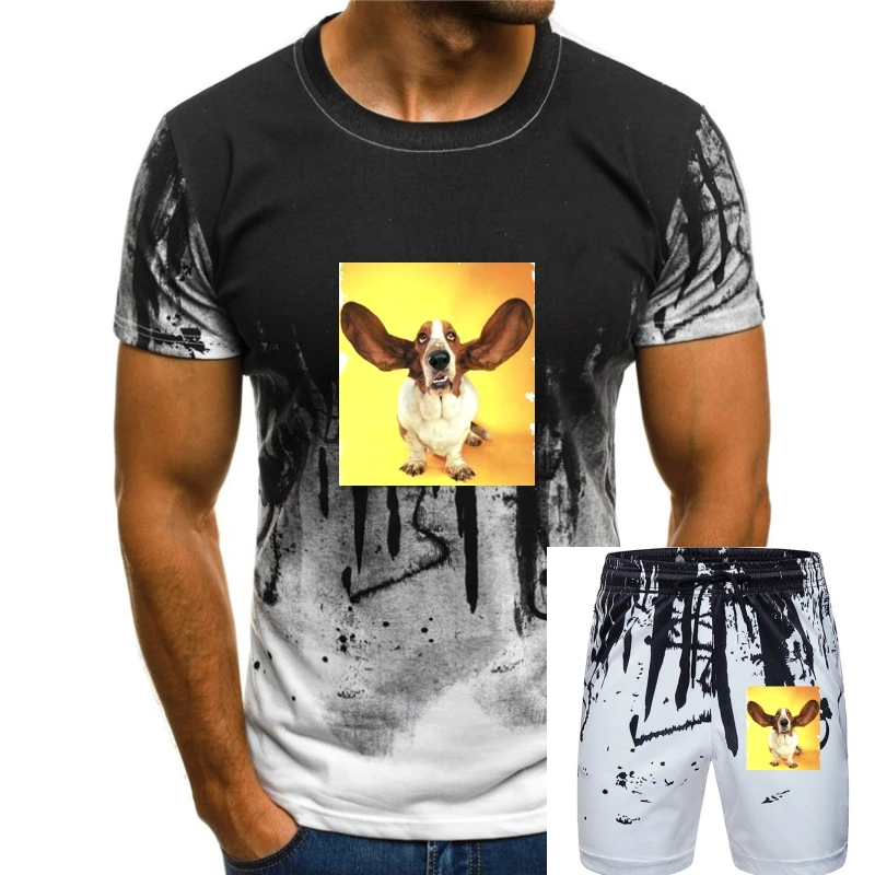 

Basset Hound Ears Open Mens Cotton T-Shirt Printed Tee Shirt