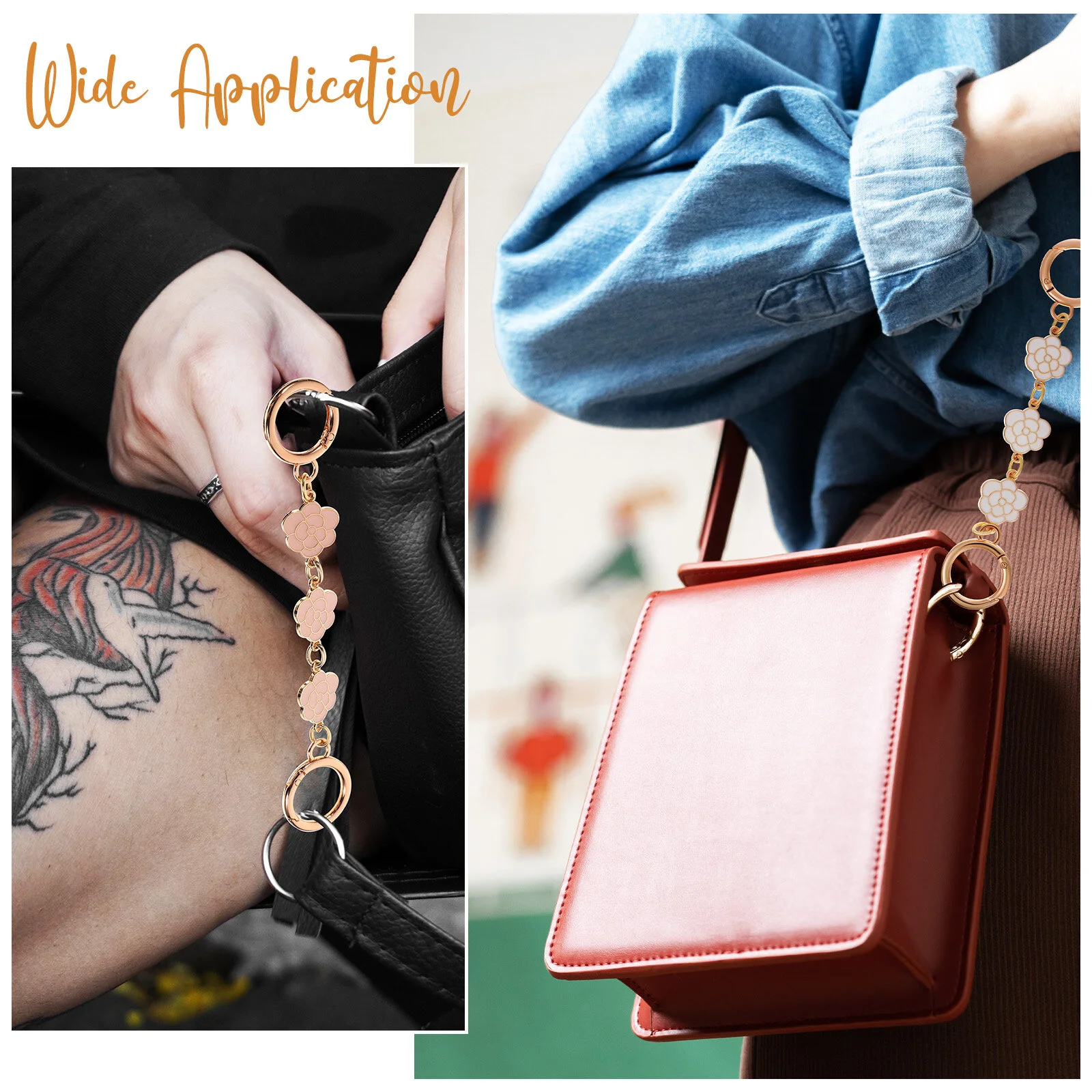 2Pcs Bag Chain Straps Flower Shape DIY Flat Chain Strap Handle Bag Accessories Replacement