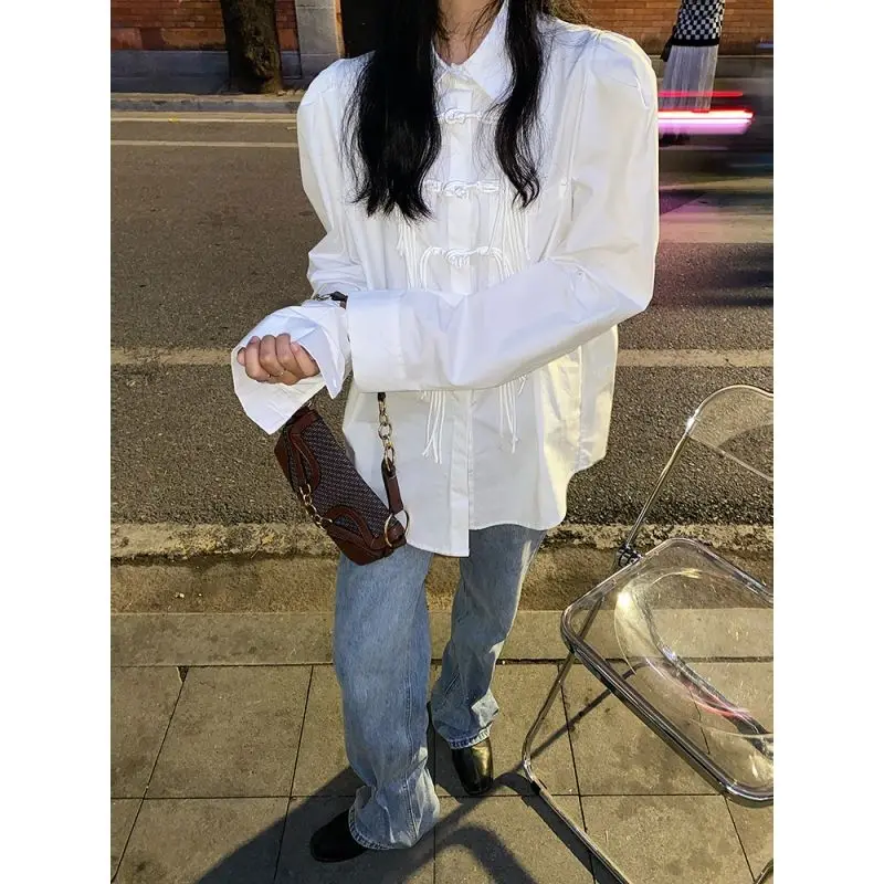 Рубашка Korobov с длинным рукавом и пряжкой Женская Осенняя новая Корейская