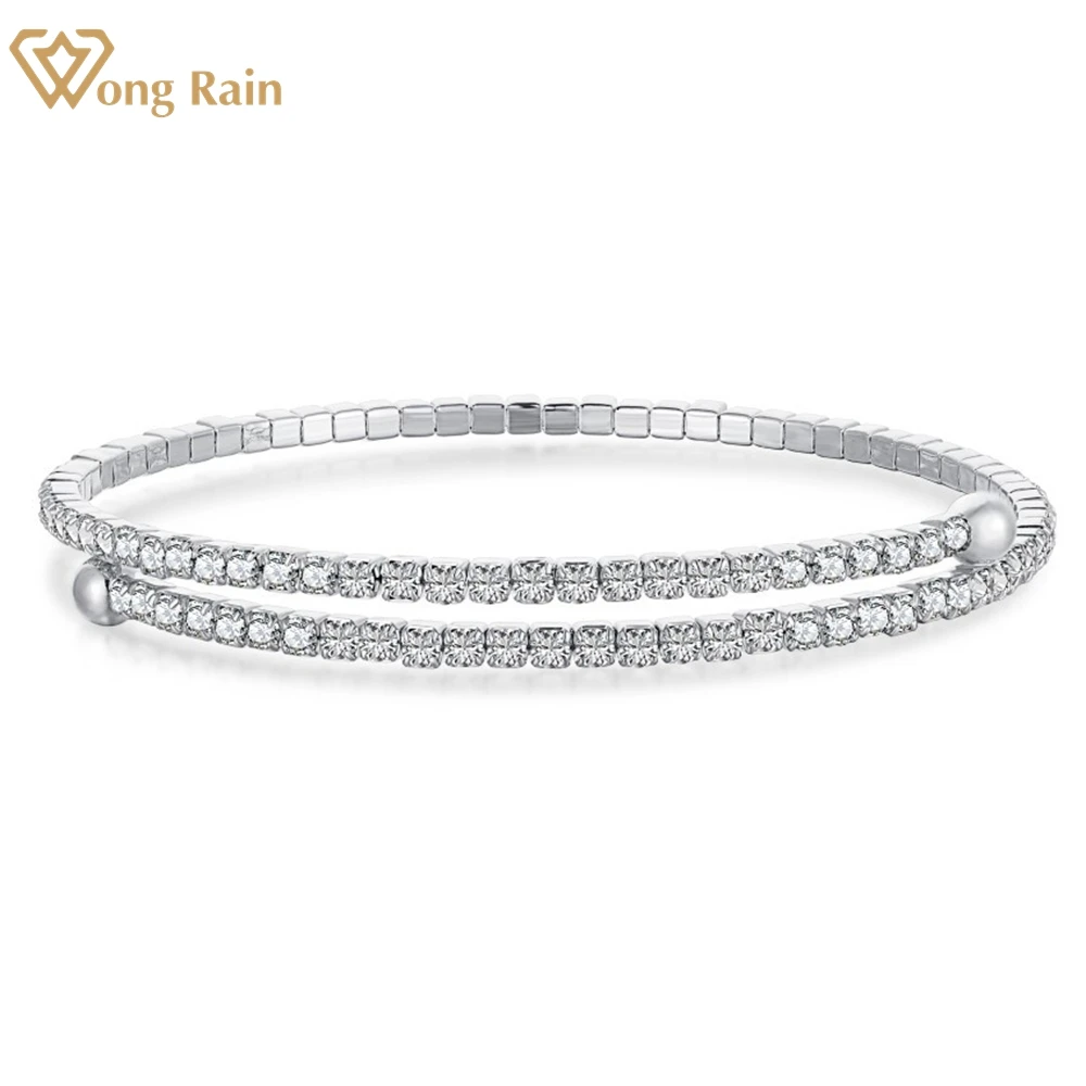 

Wong Rain Luxury 100% 925 Sterling Silver Created Moissanite Gemstone Wedding Party Bangle For Women Gift Fine Jewelry Wholesale