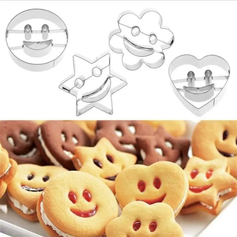 4 PCS Smiley Cookie Cutter Biscuit Mold Stainles Steel Fondant Cake Mold Baking Tools Sugar Biscuit Mold Cookie Tool Pastry tool