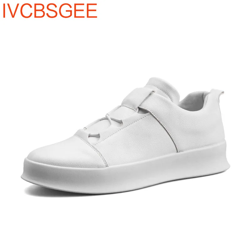 

Мужские кожаные туфли без шнуровки, повседневные лоферы, модная мягкая обувь на платформе, цвет белый