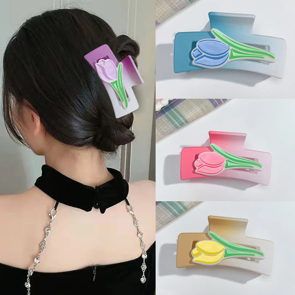 

New Large Size Square Tulip Gradient Hair Clip Women Girls Matte Hair Claw Clips Vintage Hair Clips Fashion Hair Accessories