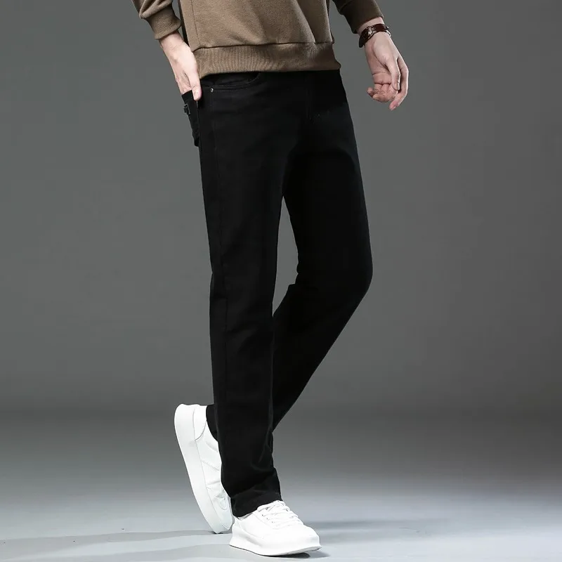 Новые Мужские Высококачественные Хлопковые Эластичные Прямые Джинсы