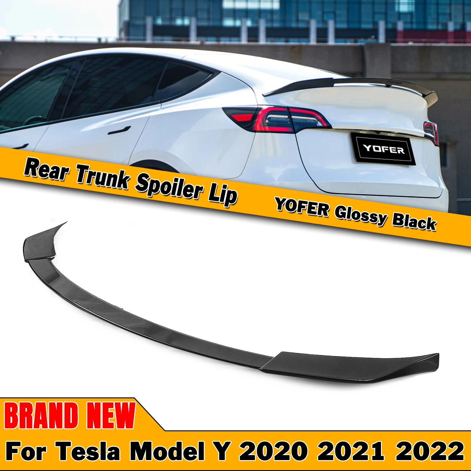 

YOFER Style Rear Trunk Spoiler Wing For Tesla Model Y 2020-2022 Gloss Black Car Tailgate Lid Splitter Flap Lip Decklid Flap Trim