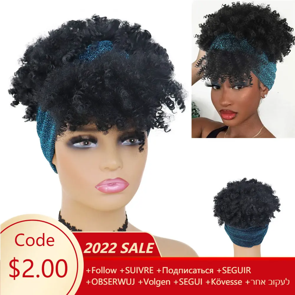 

GNIMEGIL Synthetic Headband Wigs for Black Women Black Afro Kinky Curly Wig with Bangs Short Haircut Cosplay Costume Daily Use