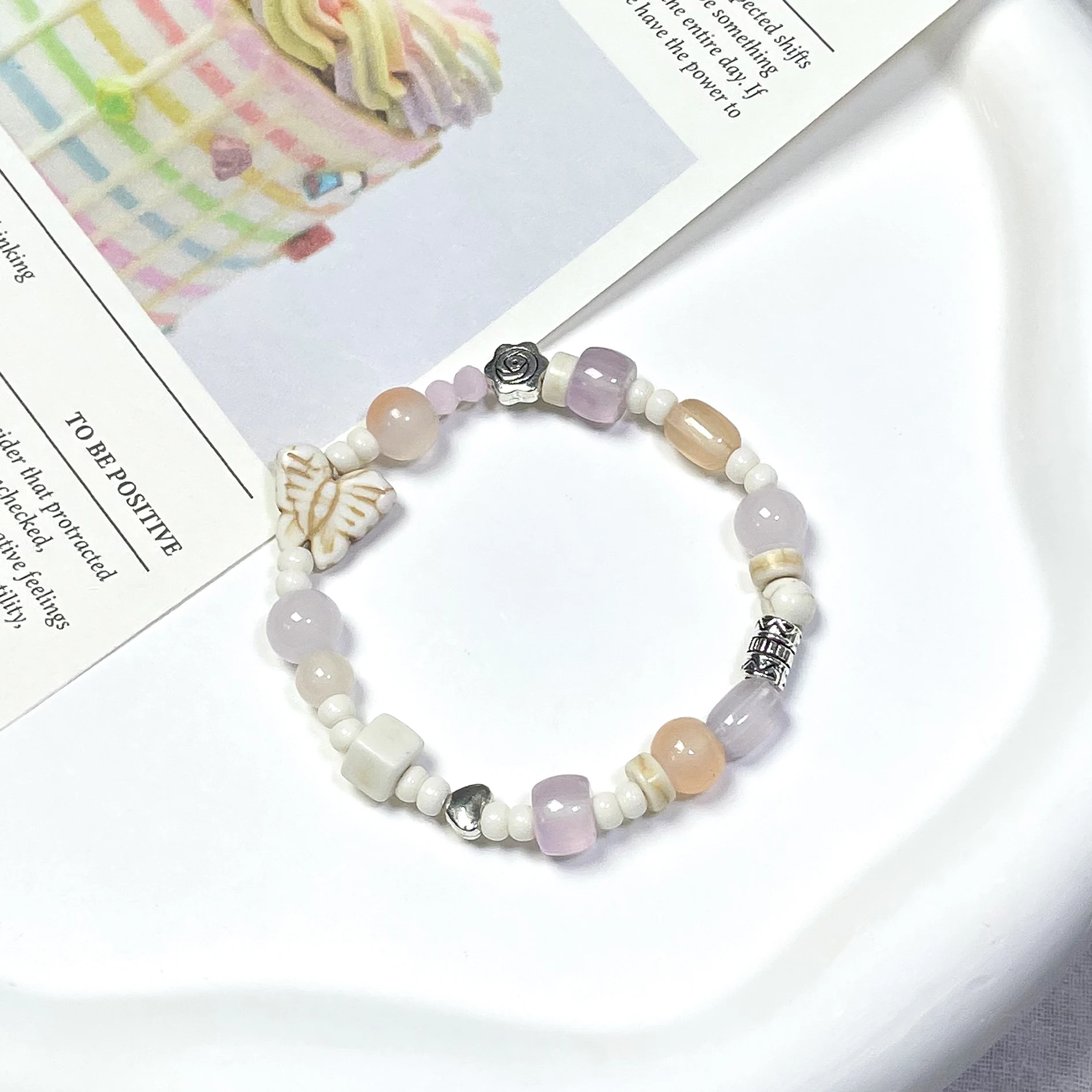 

Cute Butterfly Bracelet, Handmade Fairy Core Bracelet, Gift For Her, Amethyst Charm Bracelet , Y2K Fashion, Female Jewelry