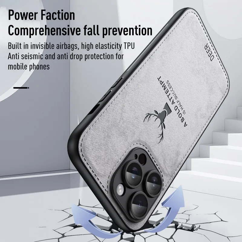 Роскошный Тканевый Кожаный Чехол Для iPhone С Рисунком Головы Оленя Полное Покрытие