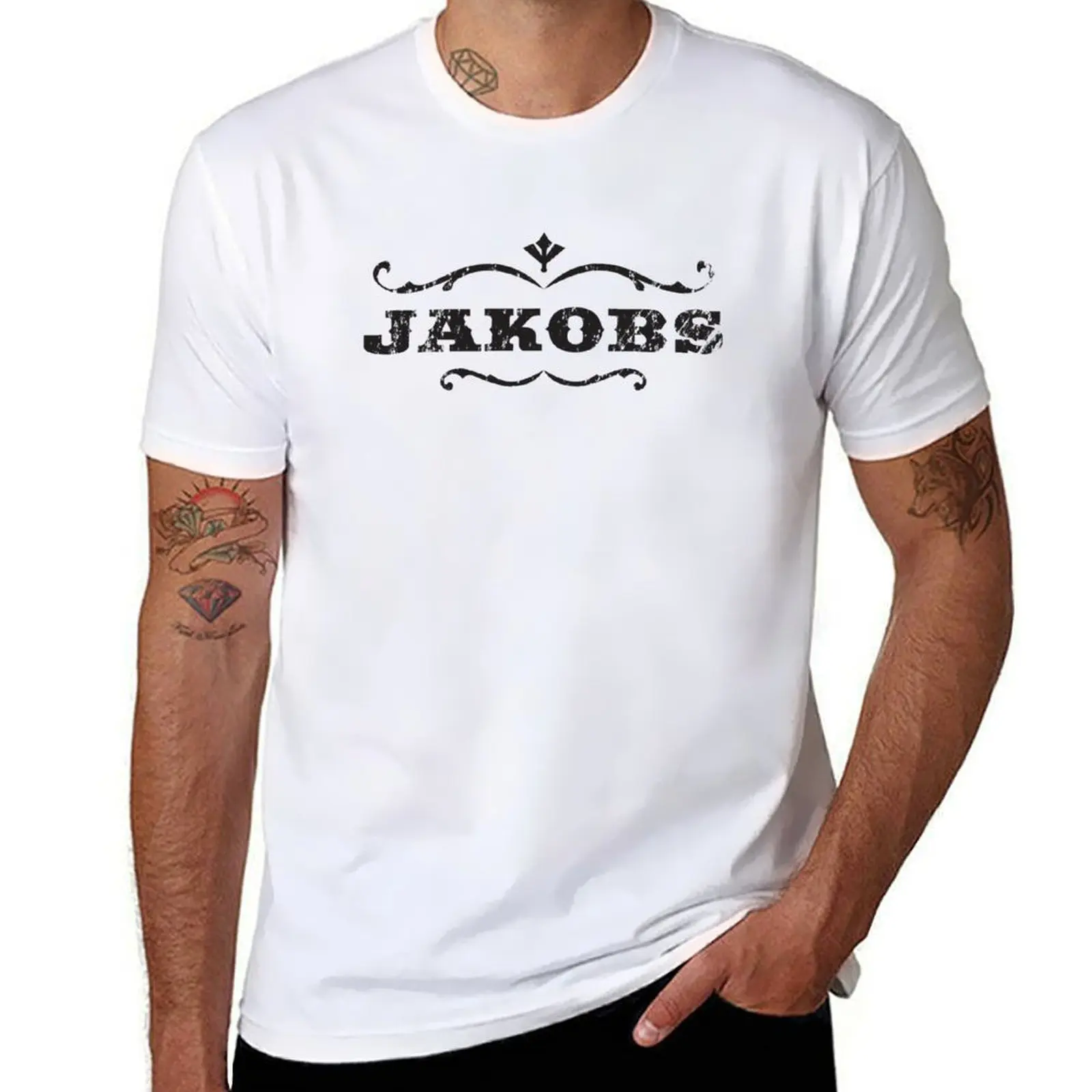 Фото Рубашки Jakobs Футболка с эффектом огнестрельного оружия, винтажная мужская хлопковая футболка Legacy с рисунком №1