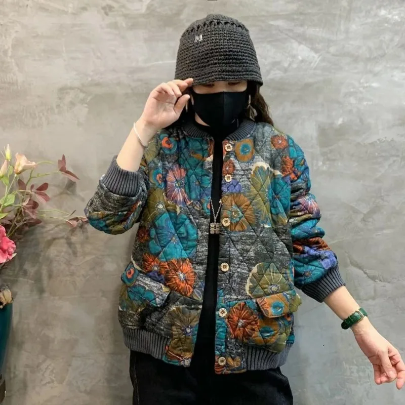 Женская хлопковая парка с цветочным принтом