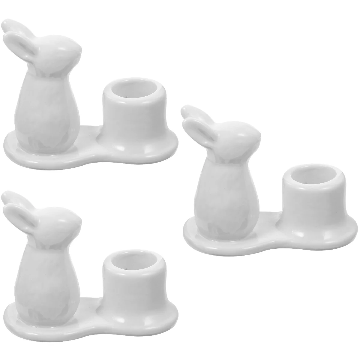 

3pcs Rabbit Design Holder Cartoon Holder Ornament Ceramic Candlestick Holder